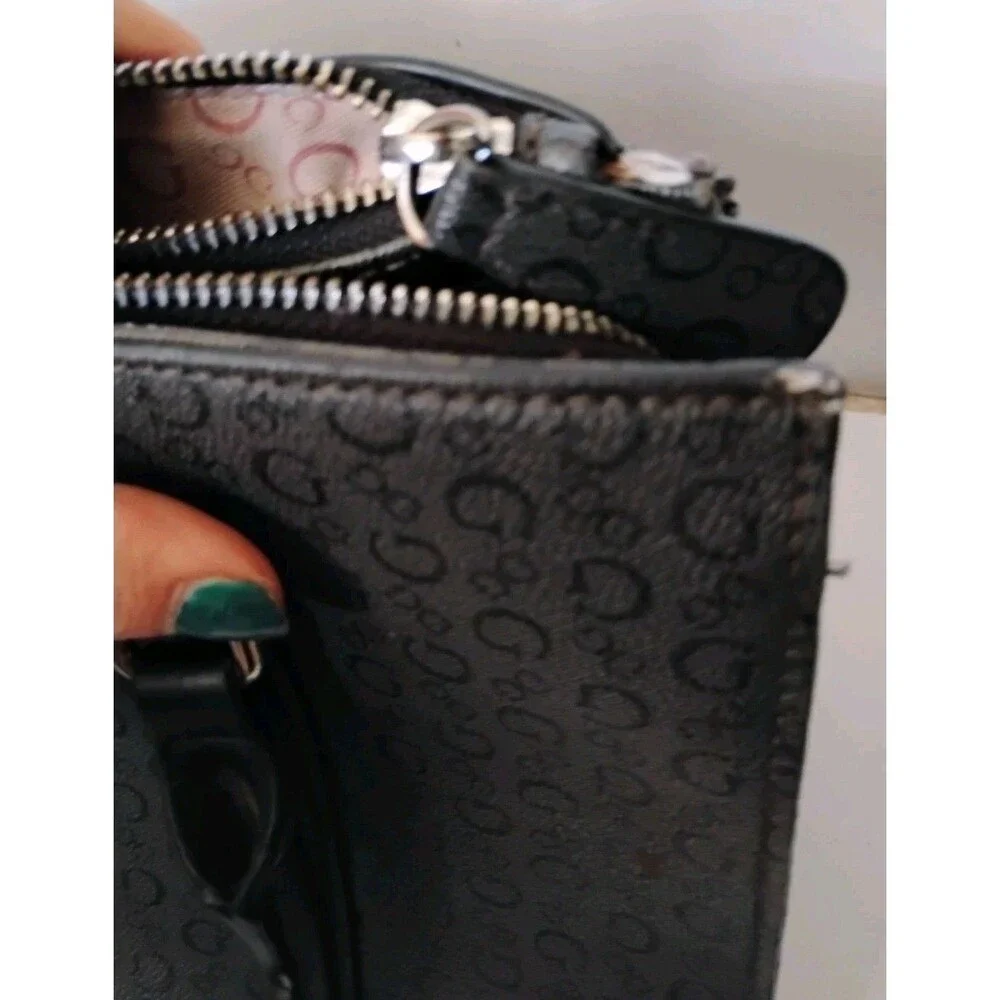 GUESS Fitz Black Monogram Satchel Bag Top Handle Purse SV860907 Triple Pocket